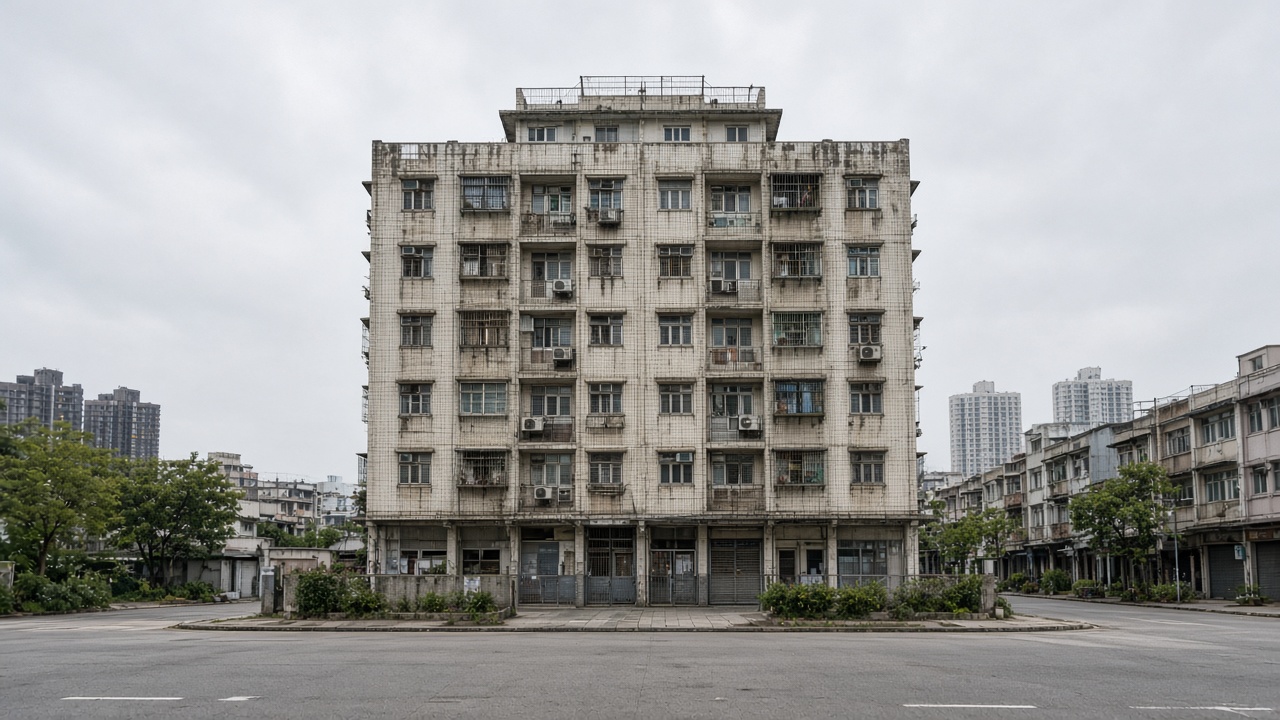 香港舊式住宅大廈外觀，示意公屋／唐樓大廈級統防