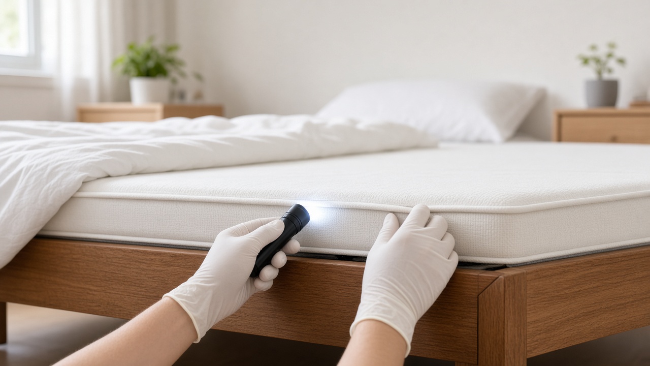 戴手套用電筒檢查床褥縫邊同床架隙縫
